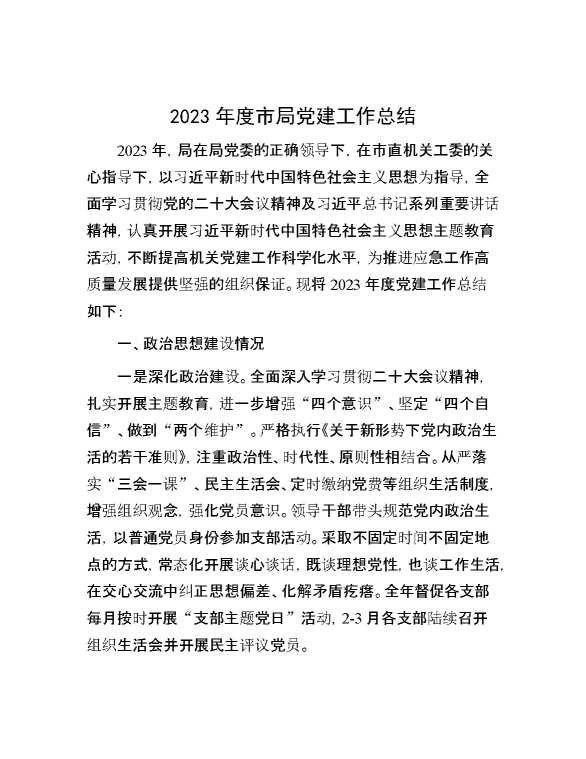 2023年度市局党建工作总结