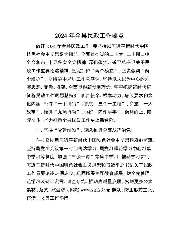 2024年全县民政工作要点
