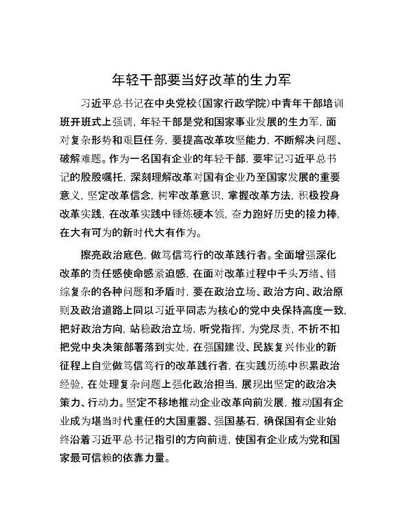 年轻干部要当好改革的生力军