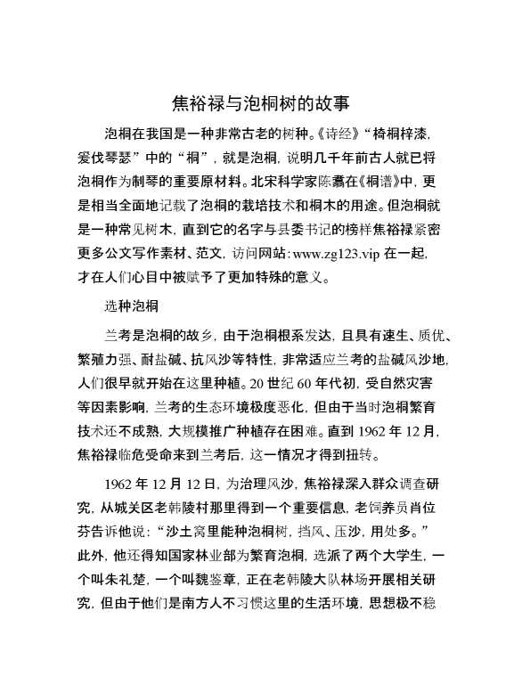 焦裕禄与泡桐树的故事