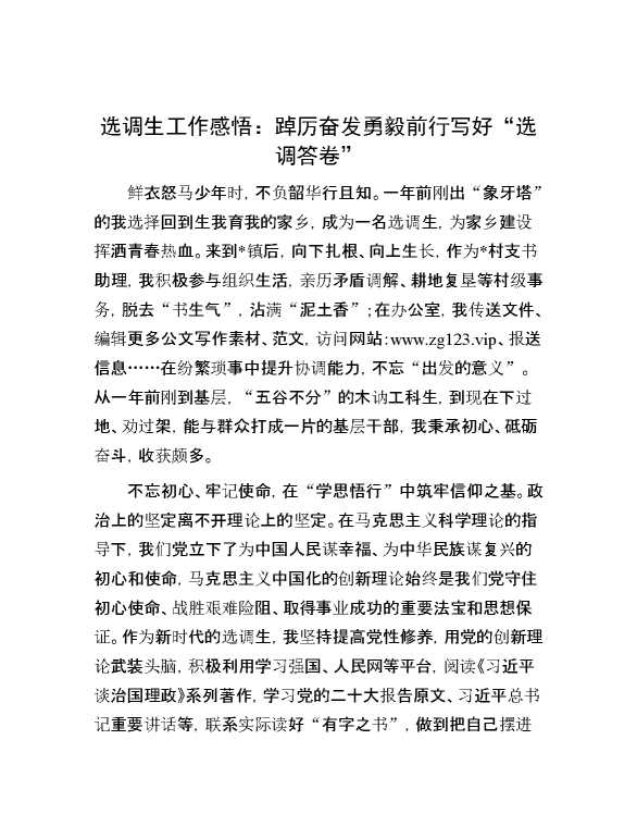 选调生工作感悟：踔厉奋发勇毅前行    写好“选调答卷”