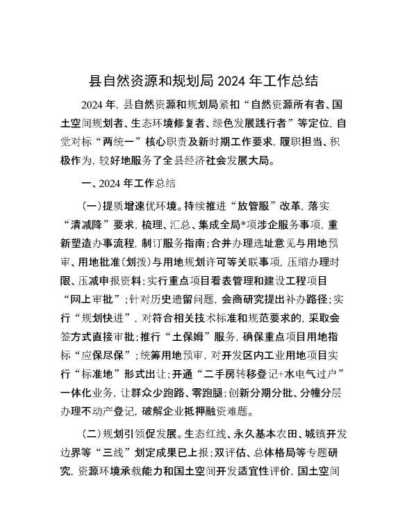 县自然资源和规划局2024年工作总结