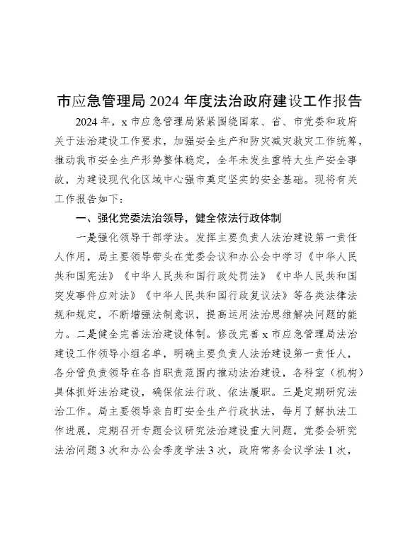 市应急管理局2024年度法治政府建设工作报告