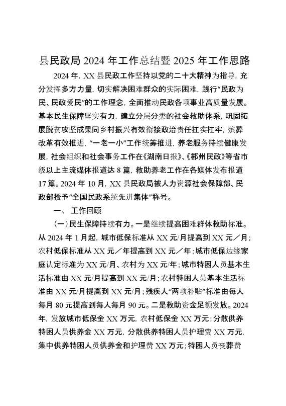 县民政局2024年工作总结暨2025年工作思路