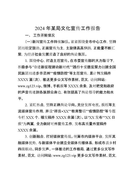 2024年某局文化宣传工作报告