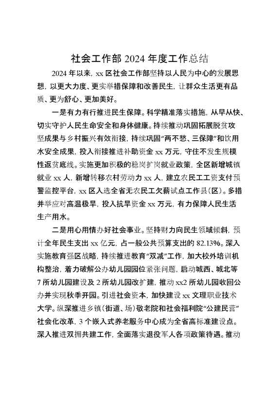 社会工作部2024年度工作总结