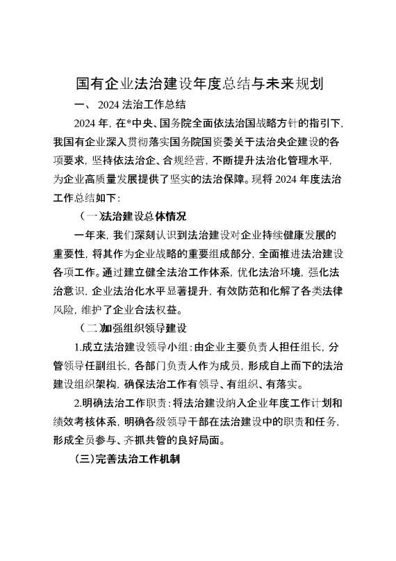 国有企业法治建设年度总结与未来规划