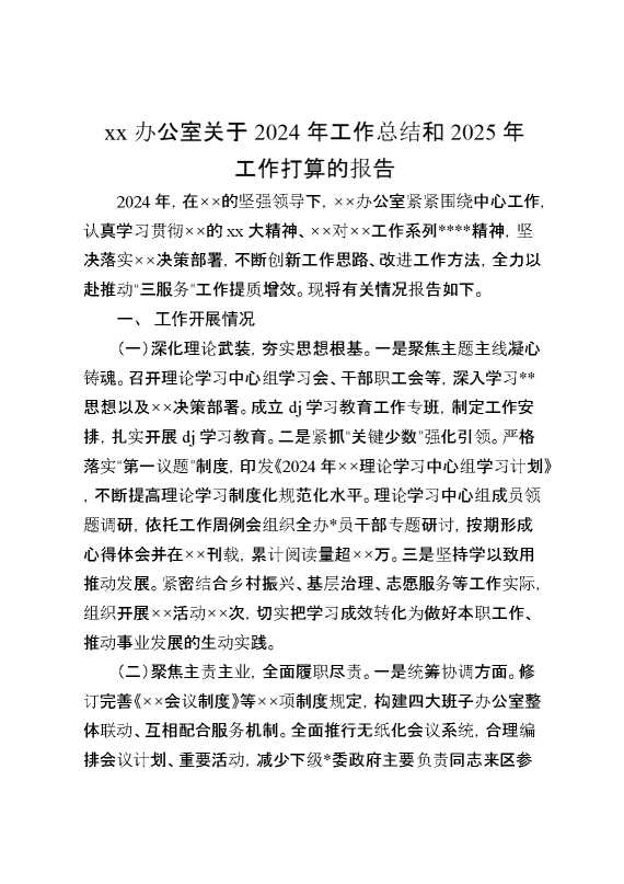 某办公室关于2024年工作总结和2025年工作打算的报告