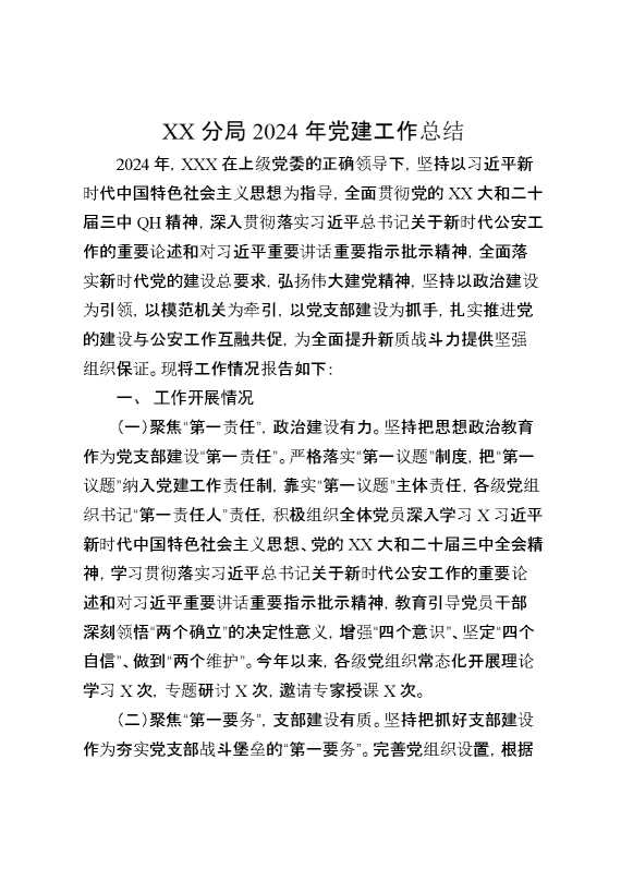 某分局2024年党建工作总结